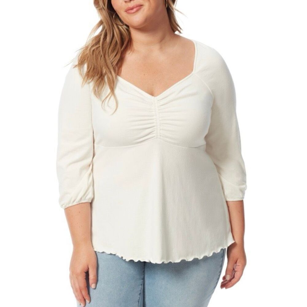 NWT Jessica Simpson 2X Plus Size Ivory Trendy Moriah Ruched 3/4-Sleeve Top